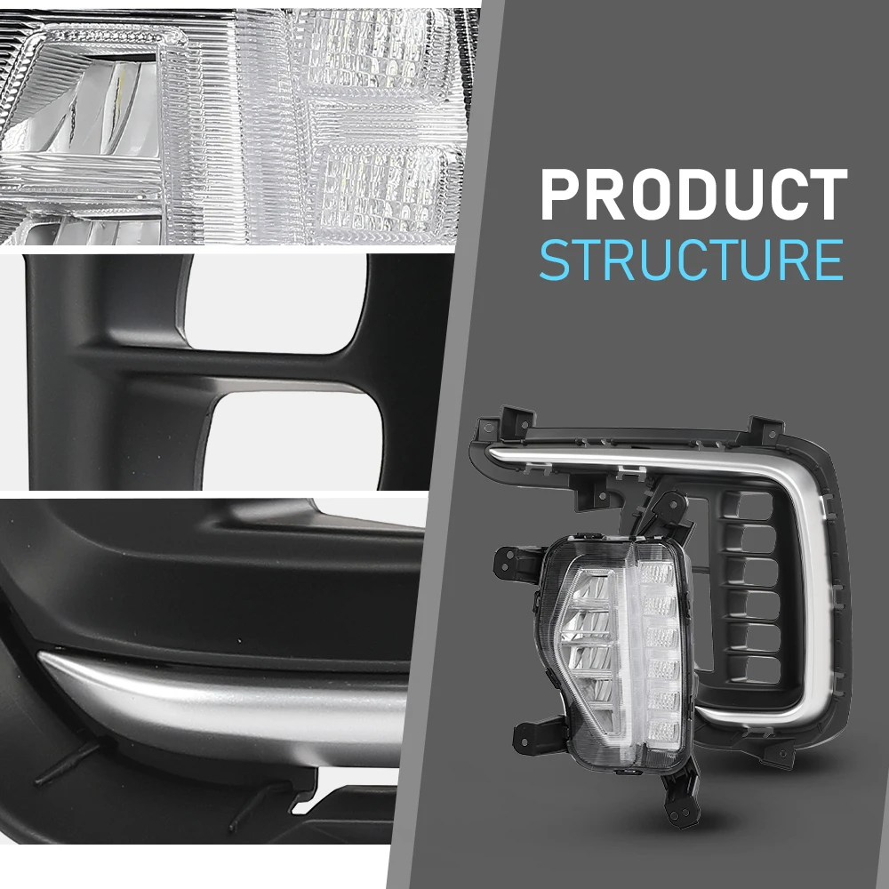 4 قطع مصابيح الضباب الأمامية مع أغطية الحواف تناسب 2017-19 هيونداي سانتا في 7 مقاعد 86564B8Ac0، 86563B8Ac0، 92202B8610، 92201B8610 #6