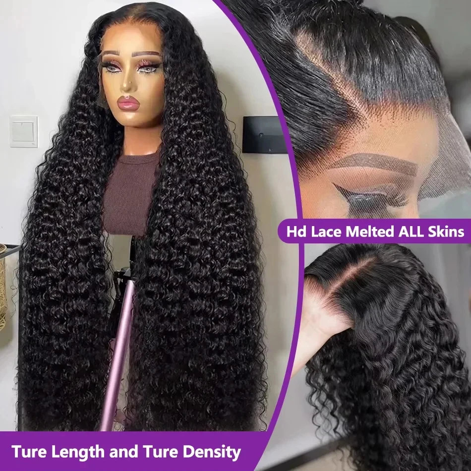 YKB 24 Inch Curly 13x5 HD Lace Front Human Hair Wigs Transparent Deep Wave Frontal Wig For Women And 200 Density Wavy Wate Wig