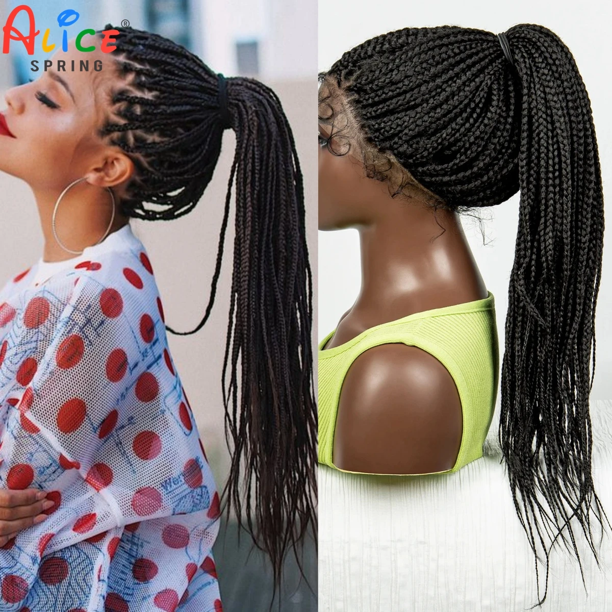 Perruque Lace Front Synthétique Tressée pour Femme, Queue de Cheval Haute, Sans Nministériels d, Boîte Twist, Tresses Cornrow, 26 Pouces