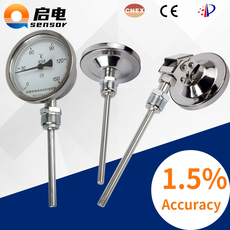 Bimetallic Thermometer 1.5 % 0-100℃ 0-200℃ Radial Axial Universal Bimetal Thermometer G1/4 M27*2 PT100 Temperature Thermometer