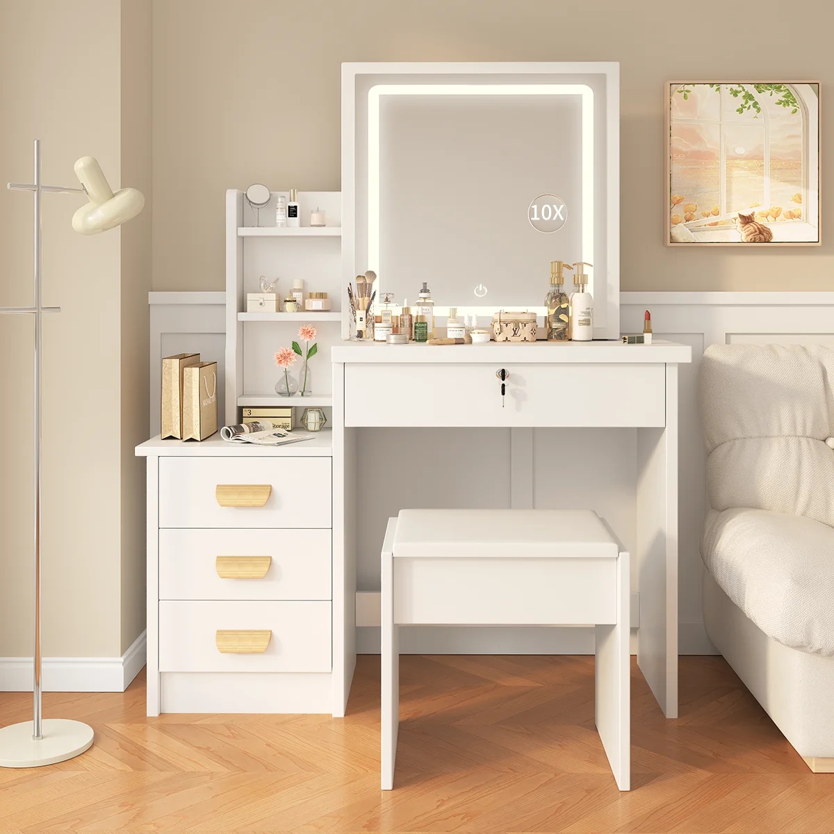 Assemblable Detachable Dressing Table multifonctionnelle avec Led maquillage miroir espace de stockage Tables de vanité…