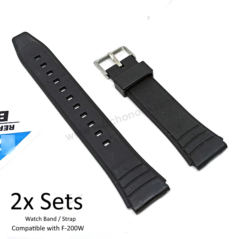 2x SETS Black Rubber Watch Bands Straps Belts Fits with Casio F-200W