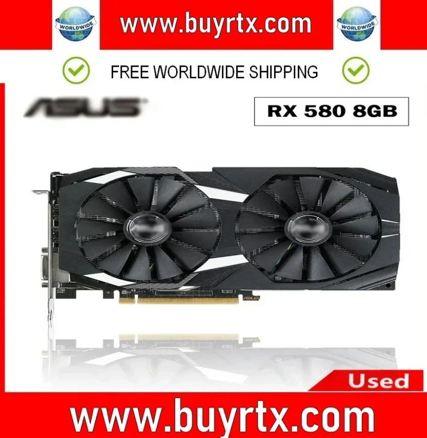 

2024 Used ASUS Graphics Cards RX 580 8GB GDDR5 Mining GPU Video Card 256Bit Computer RX580