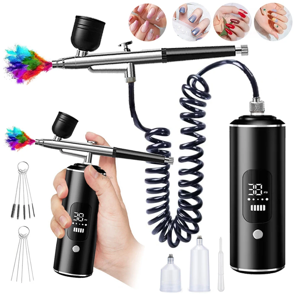 Aérographe pour ongles avec compresseur, machine d'aérographe portable pour la peinture sur ongles, artisanat, décoration de gâteaux, tatouage, maquillage, aérographe portatif avec kit compresseur.