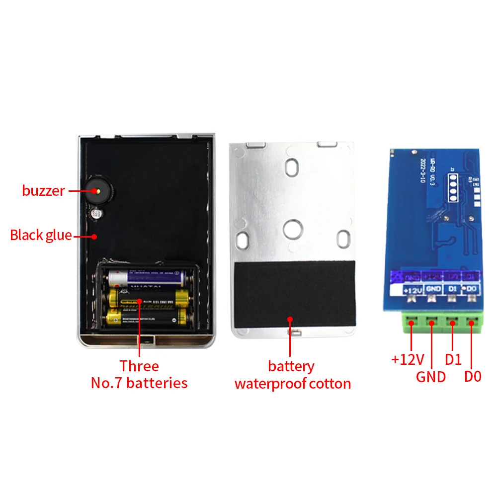 IP66 Waterproof RFID Wiegand 26 34 Wireless Slave Card Reader Keypad with Receiver Module 433MHz Built in Battery and Doorbell