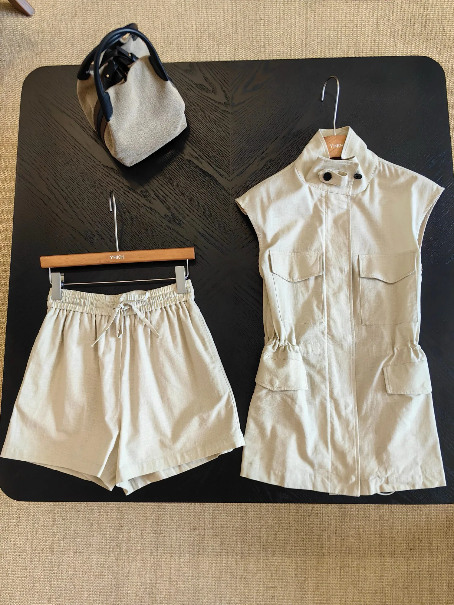 Women's casual luxurious cotton-linen set of clothes with shorts