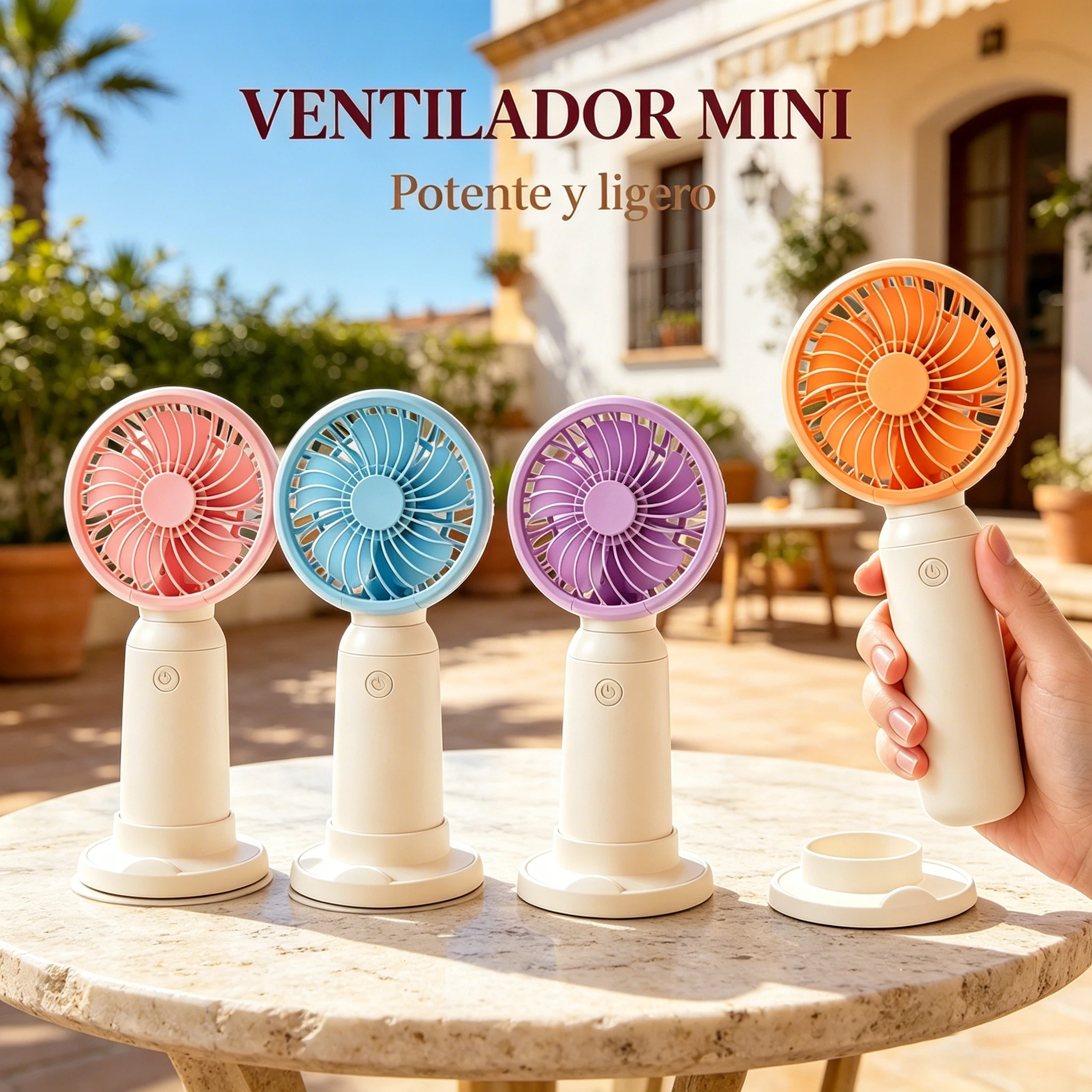 Mini ventilateur portatif, 4 couleurs pastel, 3 vitesses, silencieux, avec base de support, pour le bureau, la plage, les voyages et la maison
