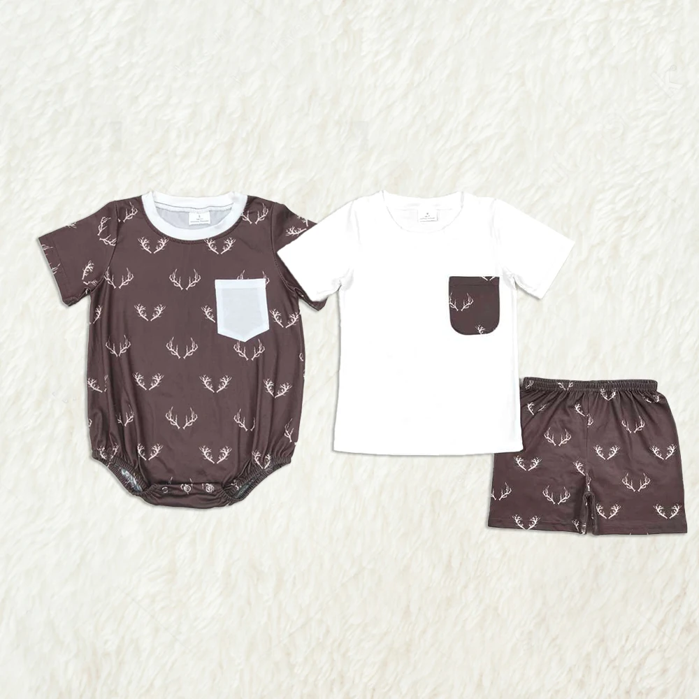 

Z1110-06 Kids Summer Clothes Short Sleeve Top With Shorts Set And Romper Baby Boys Match Outfits