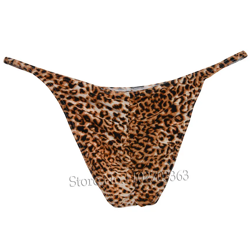 Men\'s Cheeky Low Rise Underwear Softy Leopard Bikini Comfy Briefs Ultrathin T-back Thong