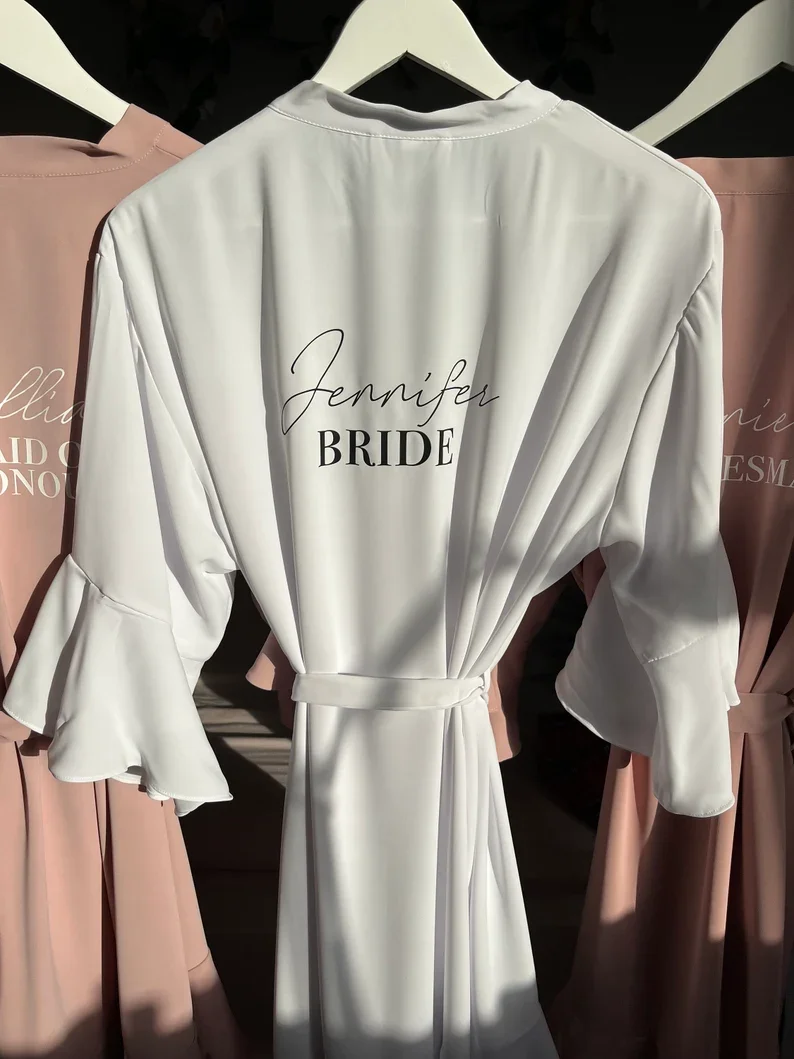 

Personalised Bridal Ruffle Robe Bridesmaid Wedding Dressing Gown Custom Ruffle Kimonos Sleepwear Robes Customized Name Gifts