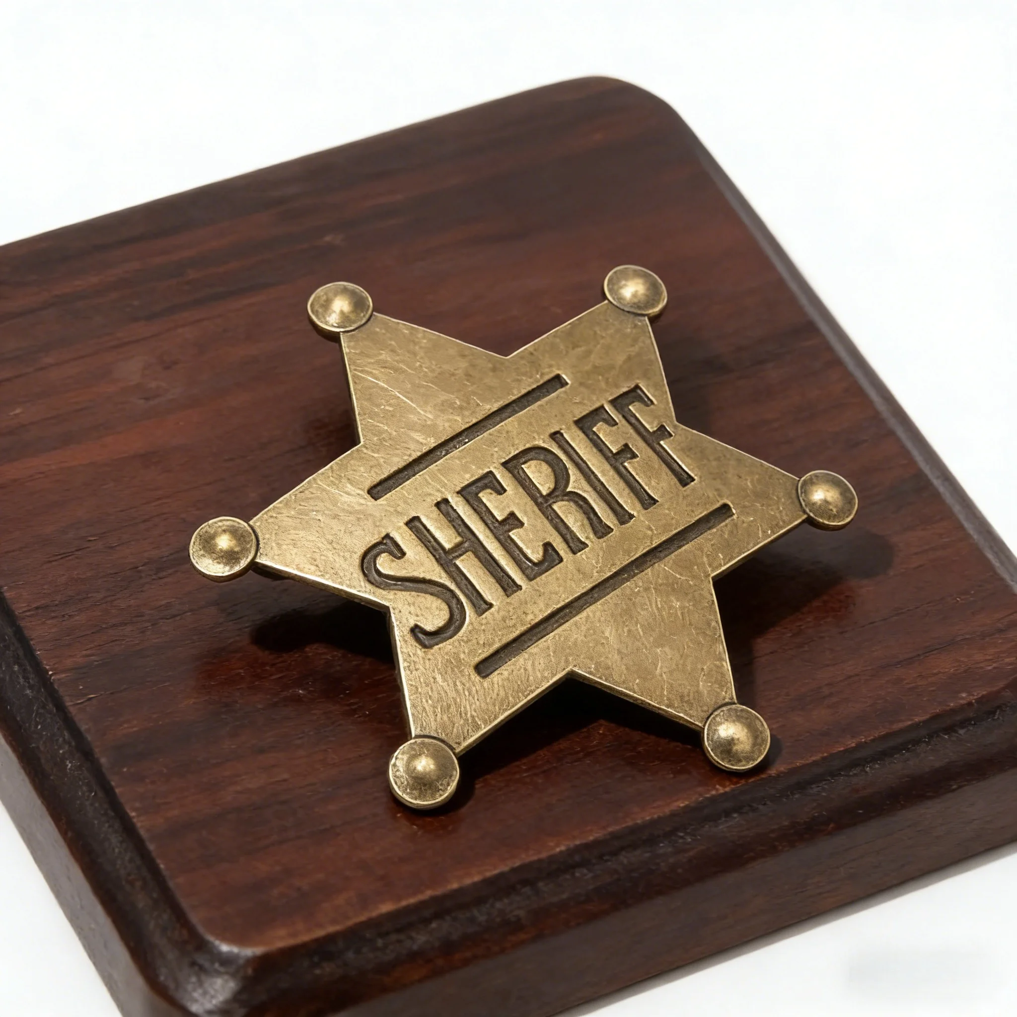 

Metal Sheriff Star Badge with Authentic Embossing​ – Durable Polished Finish, Raised Lettering, Ideal for Halloween.