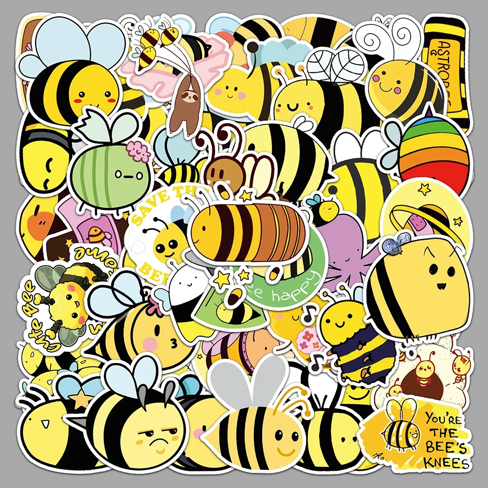 

50pcs Non-repeating Cartoon Bee Cute Graffiti Stickers PVC Material DIY Laptop And Mobile Phone Scrapbooking Waterproof Stickers