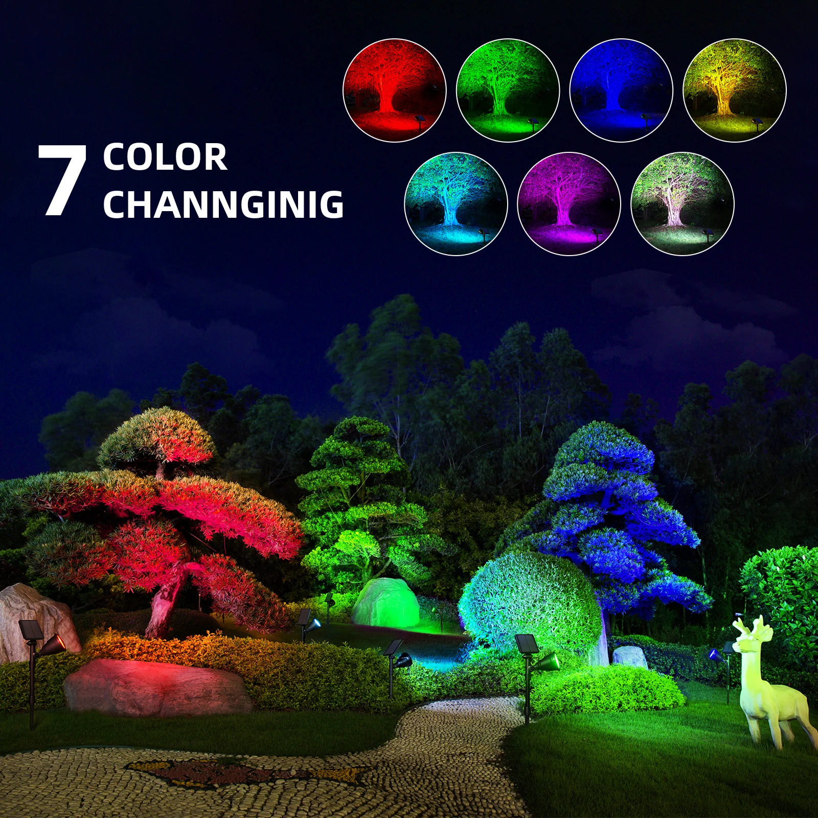 2Pack Solar Outdoor Lights Waterproof, 9 Lighting Modes Halloween Christmas Solar Garden Lights Colored Landscape Spotlights