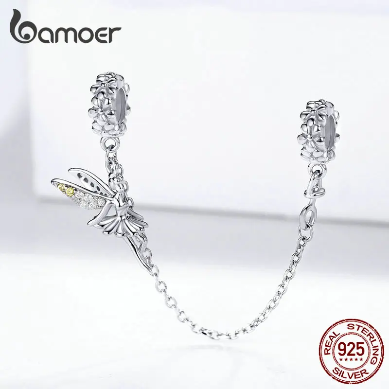 Bamoer 925 Sterling Silve Safety Chain Charms Collection for Women Original Silver Snake Bracelet DIY Fine Jewelry Accessories