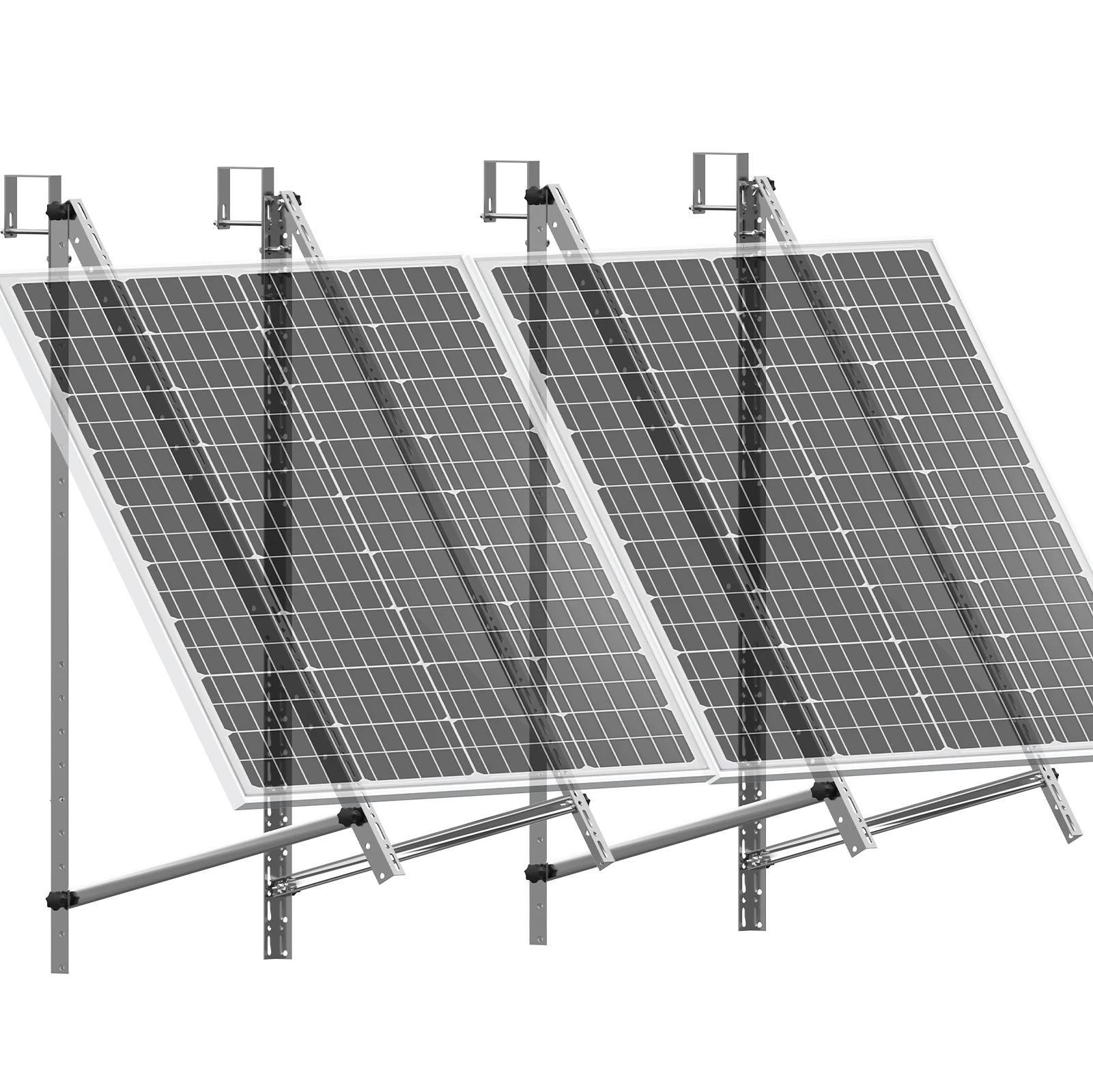 4 staffe in alluminio per pannelli solari, lunghezza 118 cm, con gancio quadrato per 2 pannelli solari – staffa di montaggio fotovoltaica per impianti solari da balcone, ringhiera del balcone, angolo