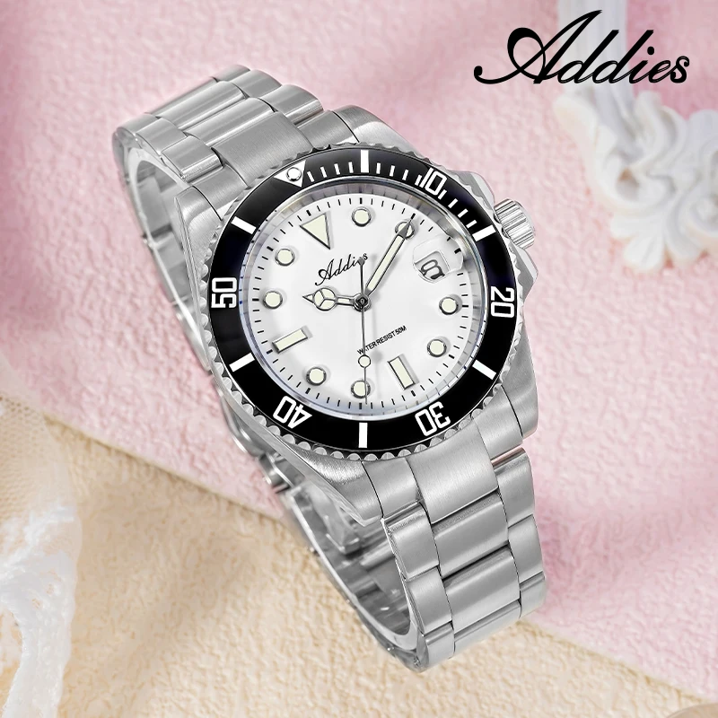 ADDIES 2026 Jam Tangan Pasangan Mewah 36mm Bisnis Super Luminous Stainless Steel Jam Tangan Quartz Pasangan Hadiah Tahan Air 50m