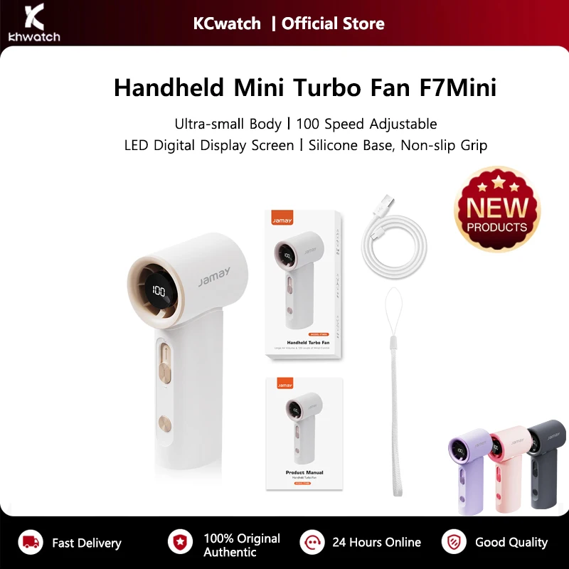 

KHwatch Ultra Mini Портативный ручной вентилятор 100-скоростной ветровой светодиодный цифровой USB-вентилятор для зарядки для лета, улицы, бесплатный ремешок F7mini