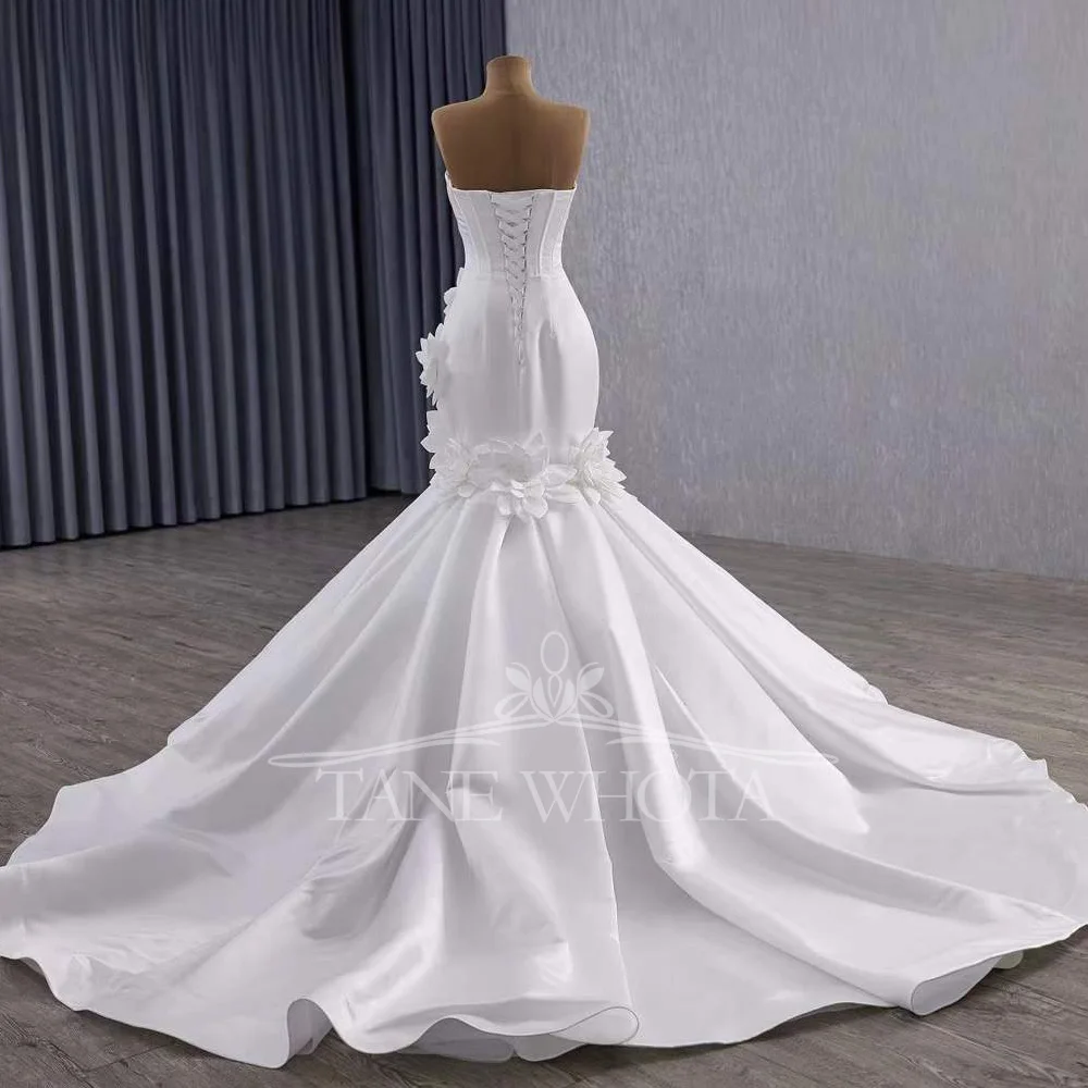 New 3D Flower Sheath Mermaid Wedding Dress Sexy Sweetheart Lace-Up Back Robes Mariage Gown