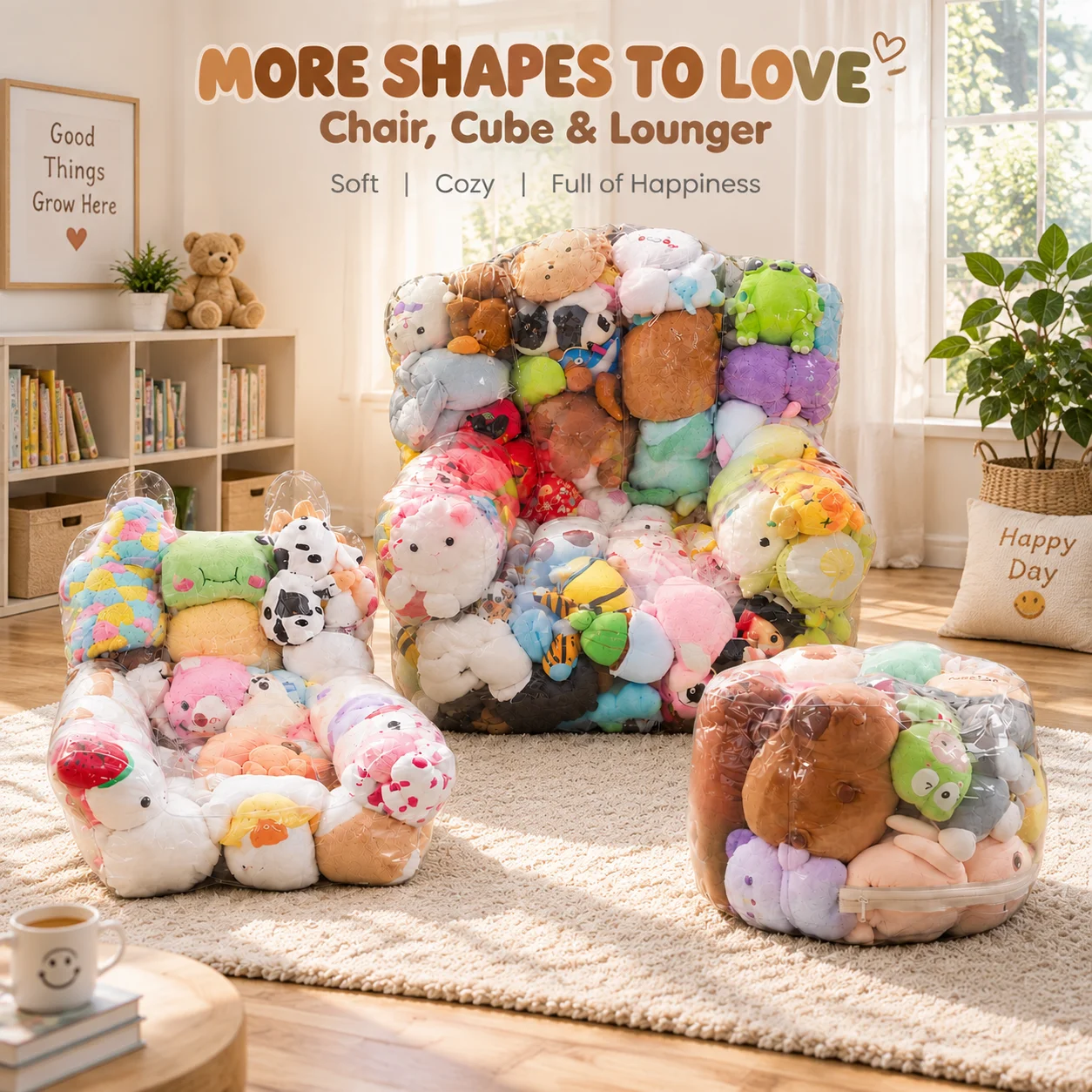 1PC Stuffed Animal Storage Chair Cover Transparent PVC Plush Toy Organizer Bean Bag Seat Cover Large Capacity Kids Room Furnitur