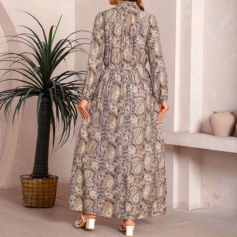 2026 Neues Retro-Kleid mit Cashew-Nuss-Print für Damen, Elegantes Europäisches Urlaubsoutfit, A-Linien-Maxirock für Dates – Detail 4