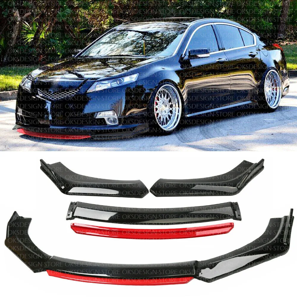 

For Acura TL 2008-2014 Front Bumper Lower Lip Spoiler Splitter Glossy Black+Red ABS plastic