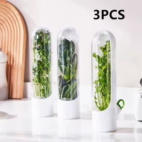 3PCS Herb Saver Storage Container Fresh Herb Keeper Vanilla Vegetables Fresh Preservation Bottle For Refrigerator Kitchen