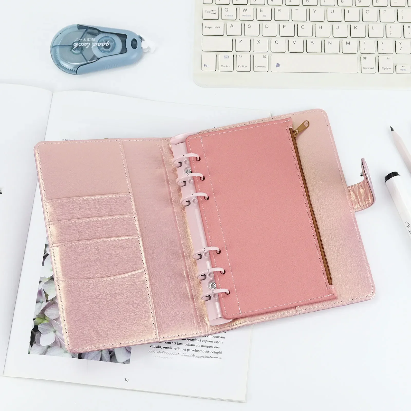 A6 pink 6-ring notizbuch binder lose blatt dokument ablage taschen diy dokumenten tasche binder
