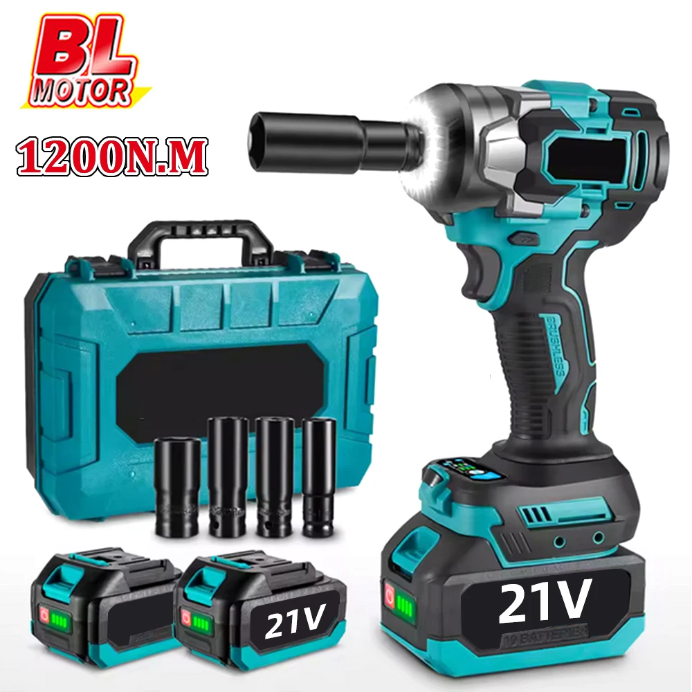 1200N.M مفتاح ربط كهربائي بدون فرشاة 5 تروس 1/2 بوصة مفك براغي لاسلكي أداة إصلاح السيارة لبطارية ماكيتا 18 فولت