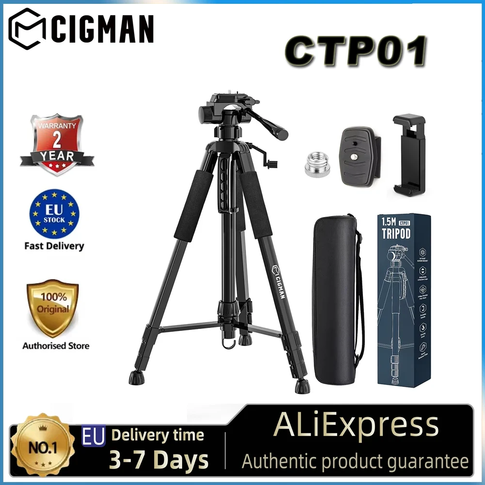 Cigman Ctp01 1,5 M/59 pouces trépied de niveau Laser plaque de dégagement rapide avec montage à vis 1/4'et écrou adaptateur 5/8' Unf