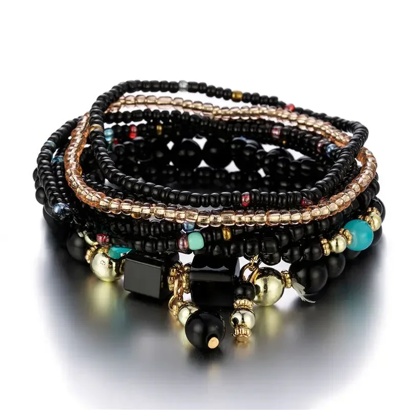 8 sztuk Boho kolorowe koraliki ryżowe zestaw bransoletek dla kobiet lato elastyczny łańcuszek z koralikami bransoletka dziewczyny modna biżuteria akcesoria — zdjęcie 2