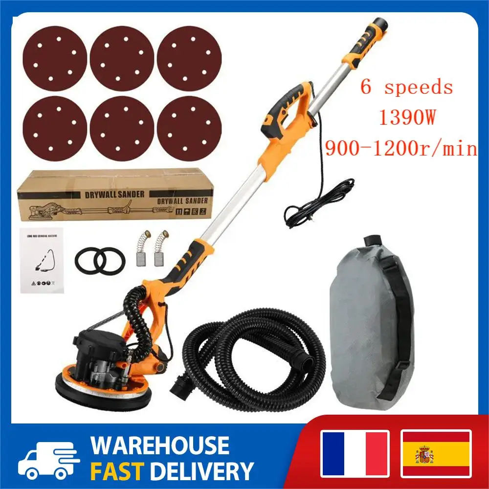 9-Inch Electric Drywall Sander Wall 225MM Grinding Portable Polishing Machine with Sandpaper LED Light and Dust Clooect Bag Dust