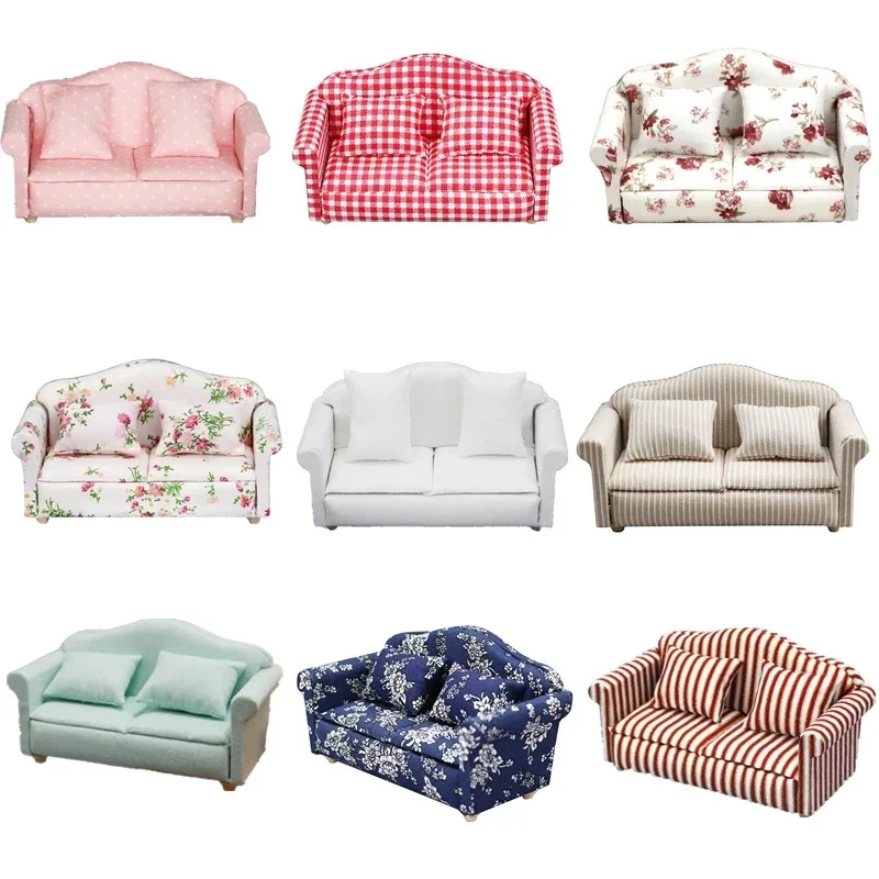 1:12 Mini śliczne lalki Sofa zestaw poduszek imitacja domku dla lalek meble zabawki miniaturowy domek dla lalek akcesoria zabawki dla dzieci prezent — zdjęcie 2