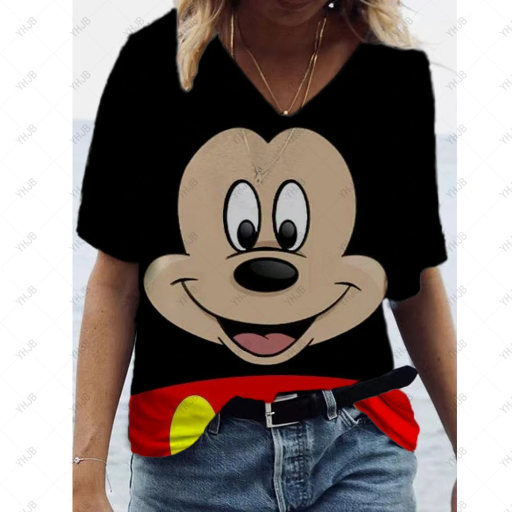 New Hakuna Cute V-neck Women T Shirt Harajuku 90s Disney Mickey Minnie Mouse T-shirt Cartoon Tshirt Graphic Printed Top Female