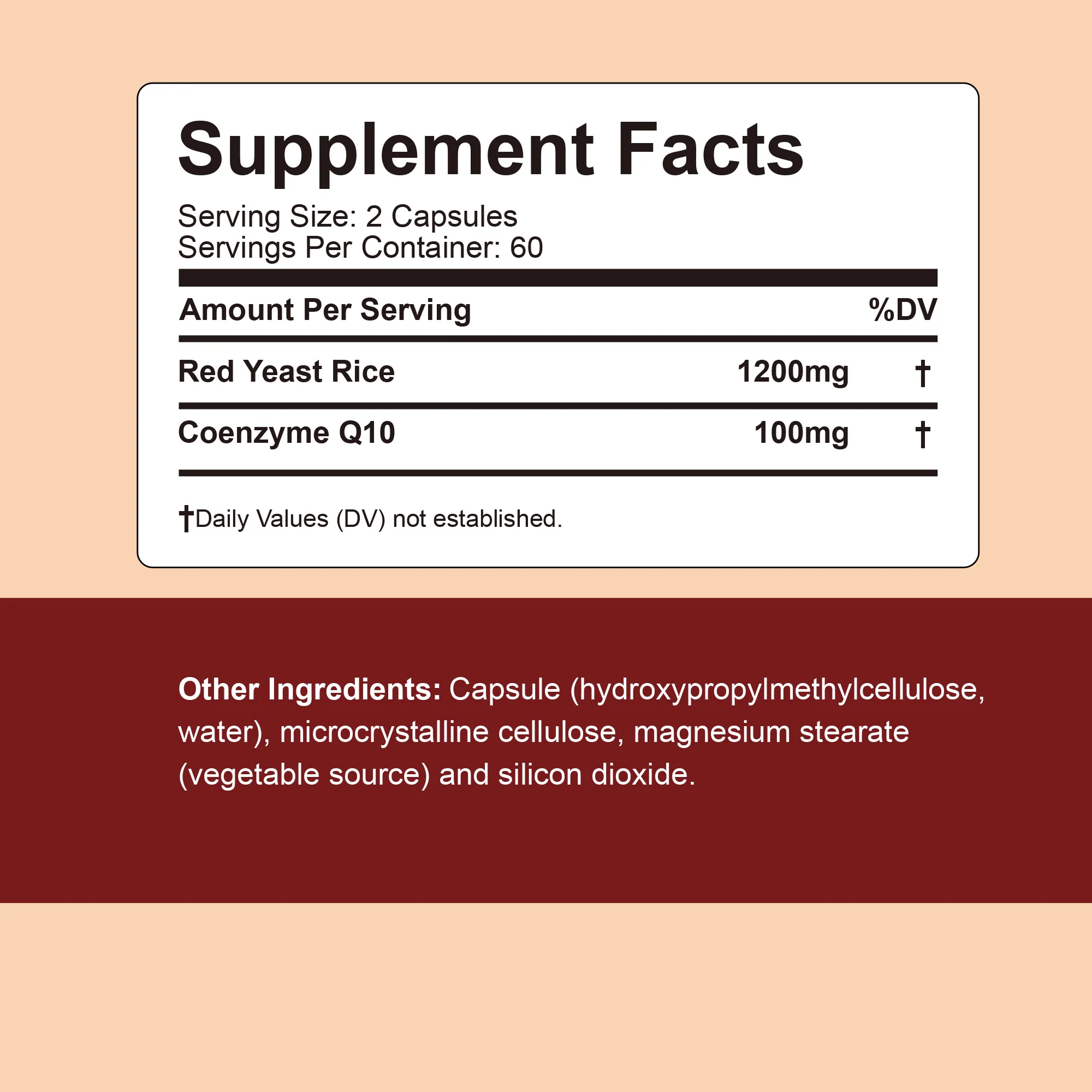 Red Yeast Rice + Co-Q10 - Promotes Energy Production, Supports Heart, Cardiovascular Health, Antioxidant - 120 Capsules