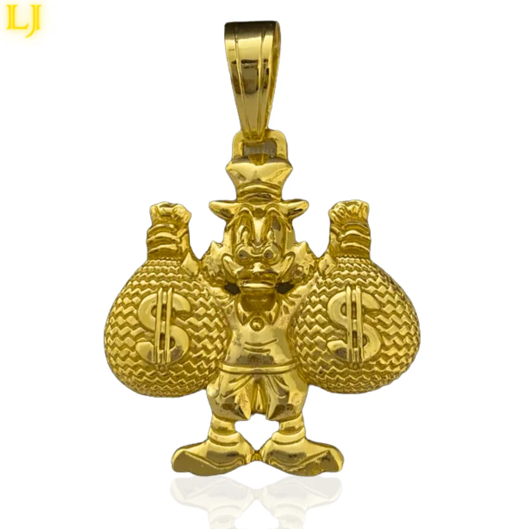 Male Pendant (Nordic Gold Uncle Scrooge with pouches Old Coin Pendant with Eternal Garant in color!