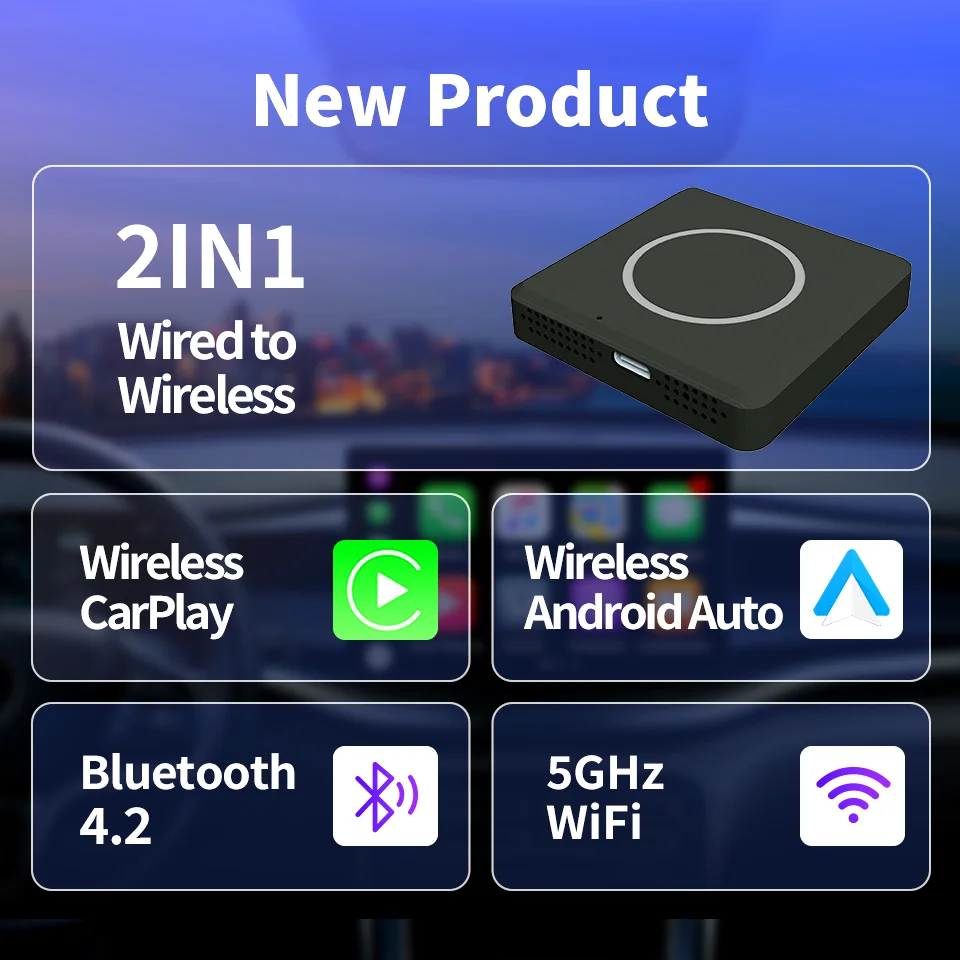 Imagebon 2 in 1 Wireless CarPlay & Android Auto W10 Adapter Plug&Play For Original Car Wired CarPlay & Android Auto