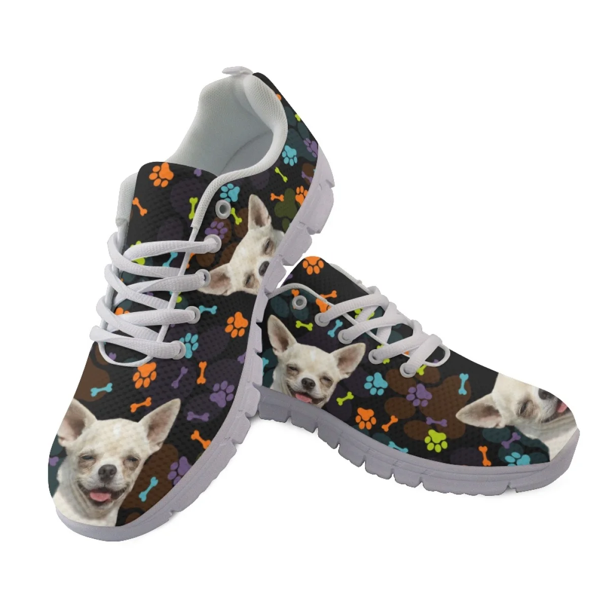 INSTANTARTS Autumn Comfort Sneakers Smiling Chihuahua Dog Paw Pattern Non-Slip Flat Shoes for Women for Dog Lovers Zapatos Mujer