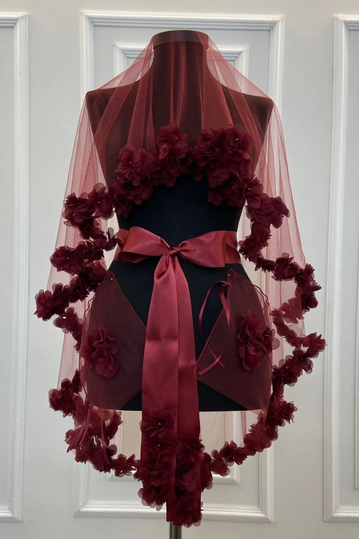 Burgundy Complete Three-dimensional Flower And Fback Bridal Vag Set