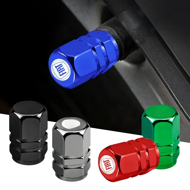 Bouchons de Valve de pneu de voiture, 4 pièces, emblème en métal, capuchon anti-poussière pour Fiat 500 Punto Panda Doblo Stilo Bravo Freemont Ducato Pondo FR Abarth