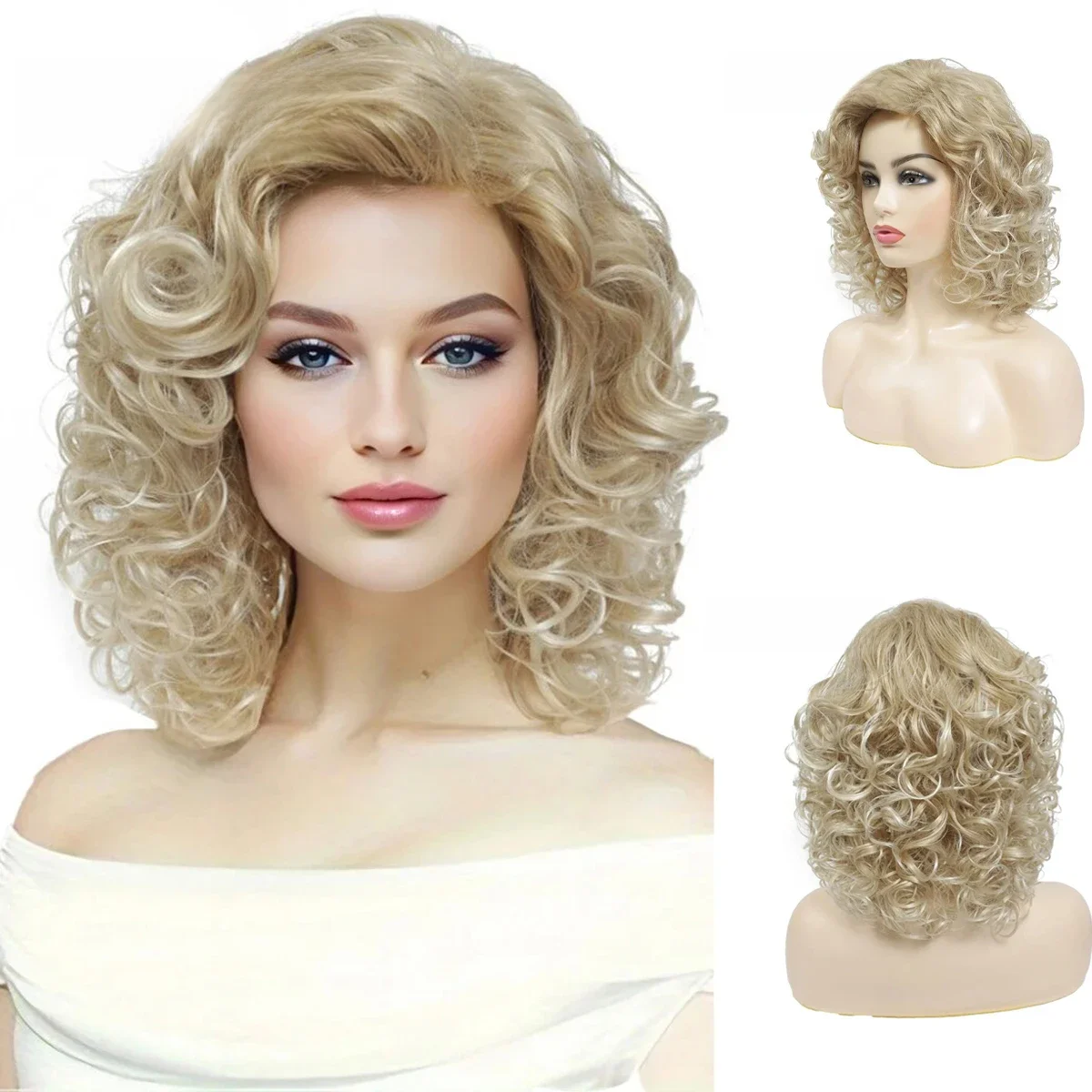 Joy & luck krótka peruka z lokami syntetyczne peruki do włosów złoty Mix blond kolor damska pełna peruka z grzywką naturalna codzienna fryzura — zdjęcie 2