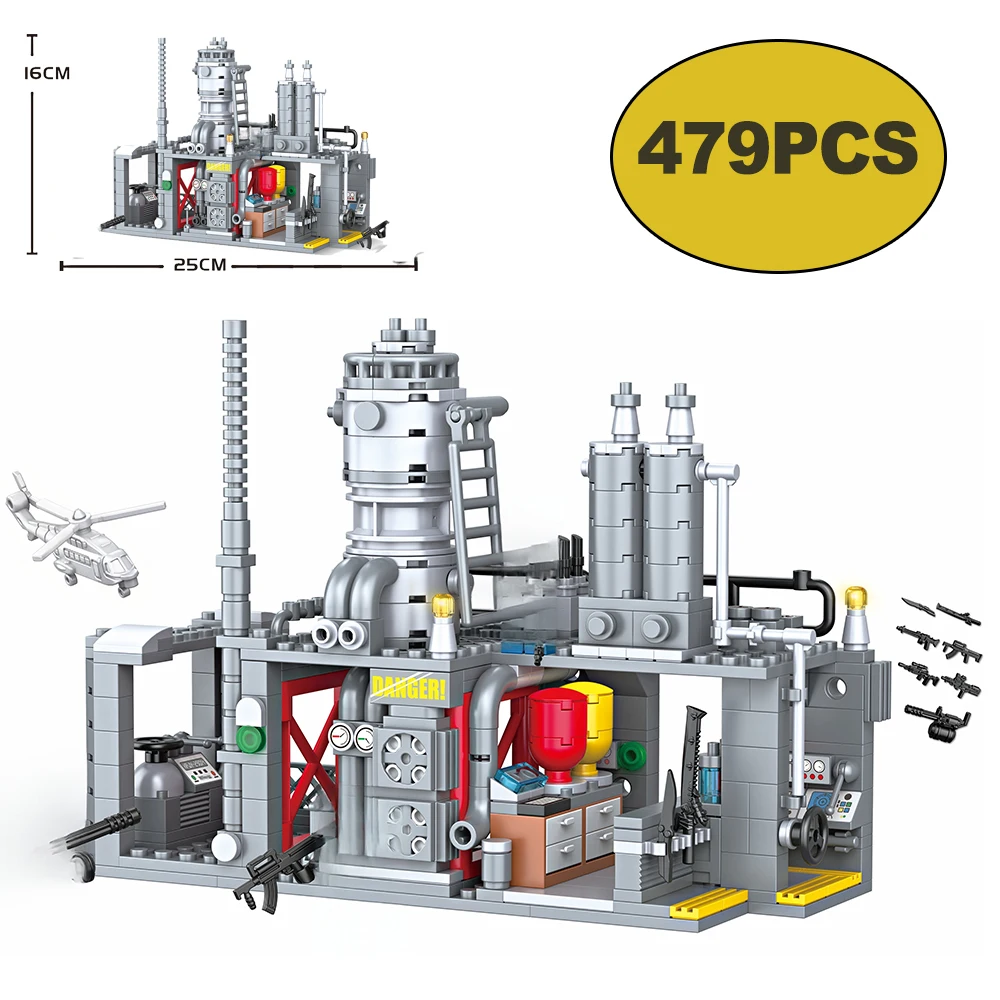 

Набор строительных блоков MOC из 479 деталей: Городская серия, стальная база, модели оружия и самолетов, фигурки, настольное украшение, конструктор DIY для детей, подарок