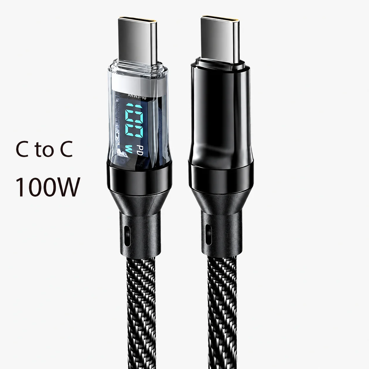 120W LED-Leistungsanzeige USB-C-Kabel PD Schnellladung Typ-C-Kabel 480Mbps Datensynchronisation Nylon-Ummanteltes USB-A-zu-C-Ladekabel