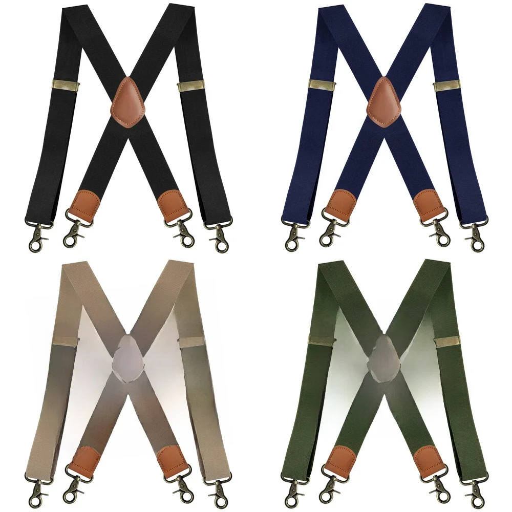 Szelki Vintage dla mężczyzn Heavy Duty Big and Tall X-Back 4 Snap Hooks Regulowane elastyczne szelki do spodni, prezent dla taty męża — zdjęcie 2