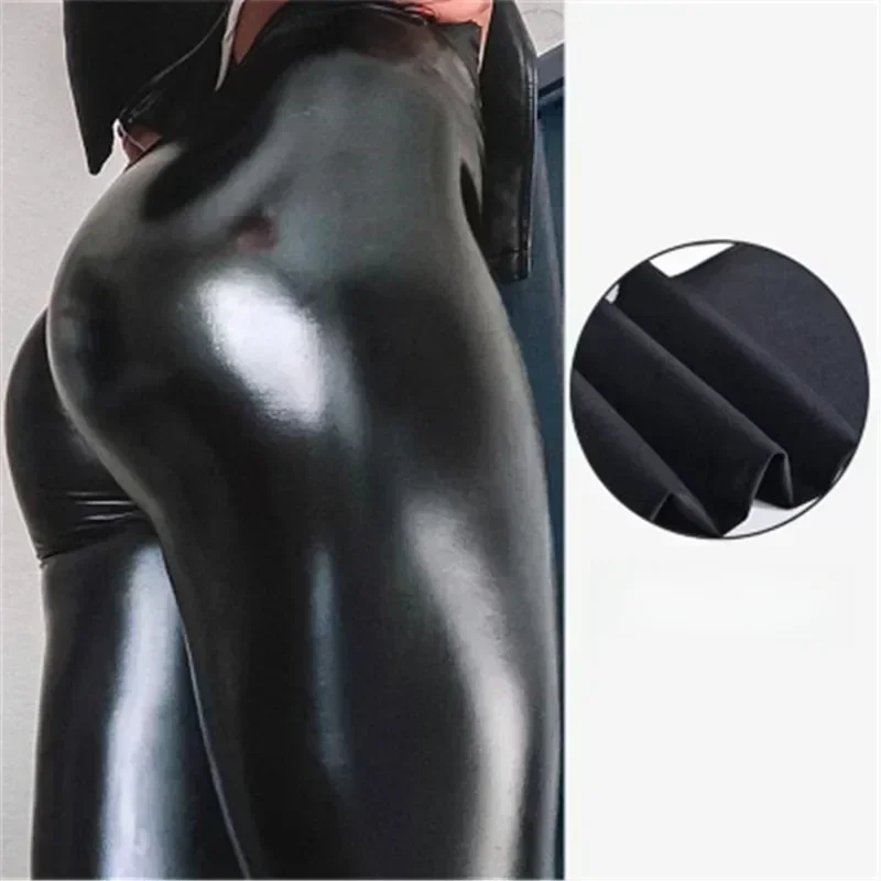 Sexy Zwarte PU Lederen Panty Vrouwen Hoge Taille Broek Hoge Elastische Slanke Mode Hip Lifting Leggings Skinny Plus Size Panty - afbeelding 2