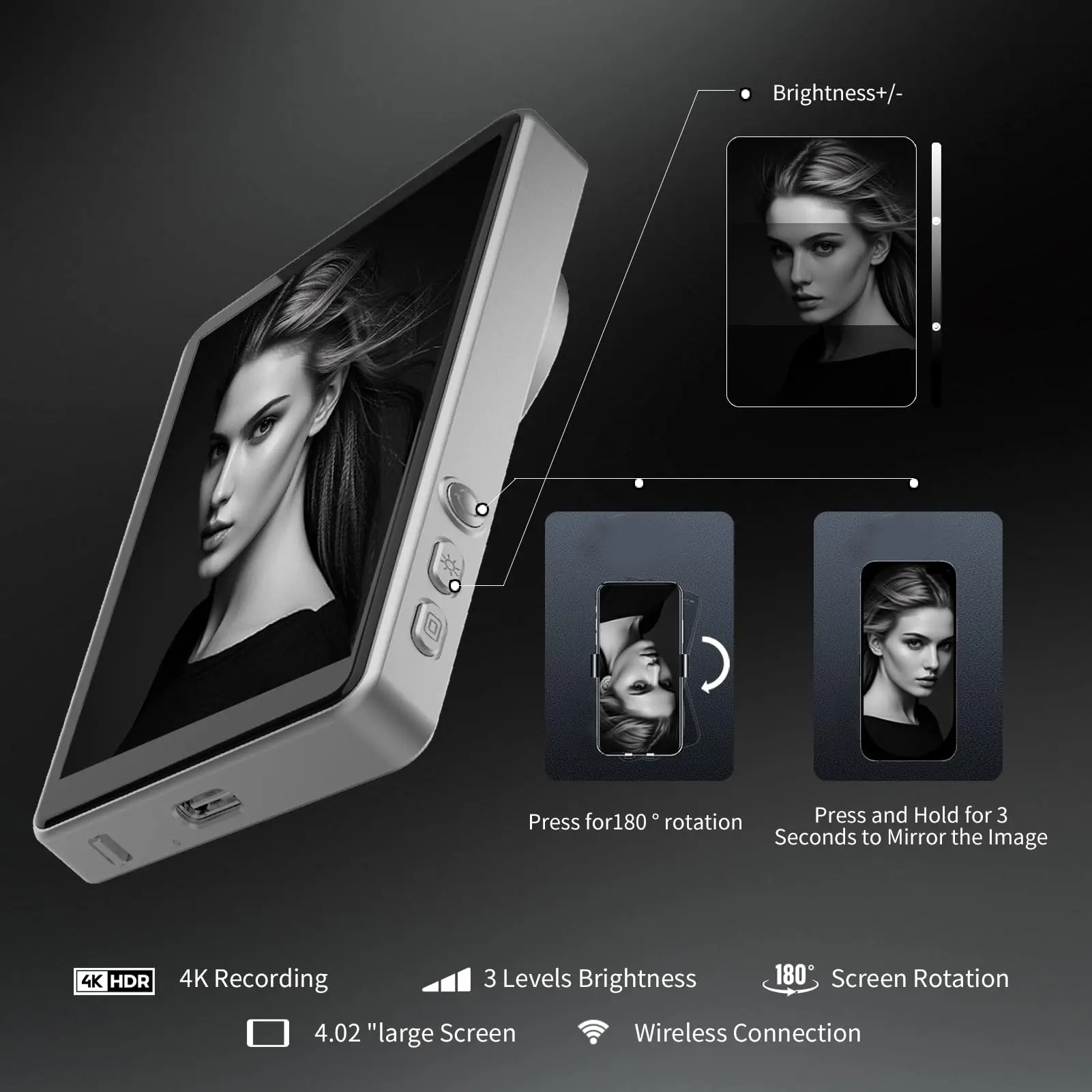 โทรศัพท์ Vlog Selfie Monitor หน้าจอกล้องด้านหลังแบบพกพาพร้อมการเชื่อมต่อแม่เหล็กและรีโมทคอนโทรลสําหรับ Selfie Vlog Live