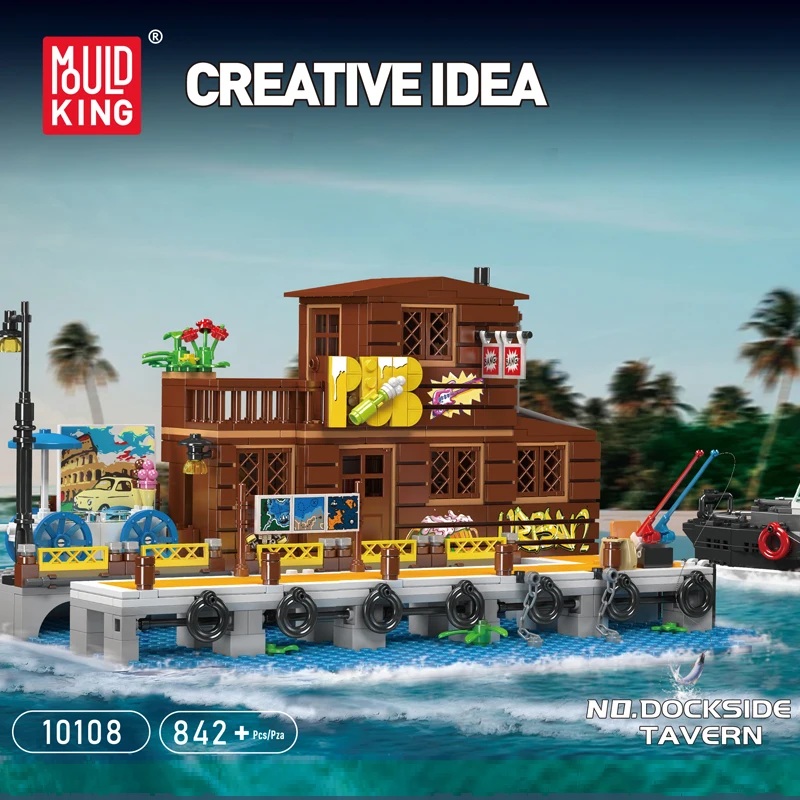 Mould King 10108 Streetview Building Block The Fishing House Model Assembly Brick Set Educational Kids Christmas Gifts Toys