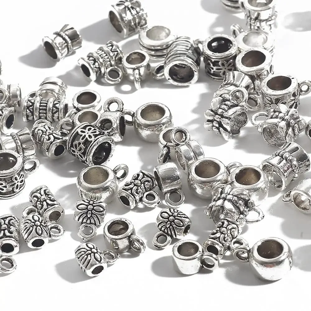 20-200 sztuk kwiat posrebrzany luźna tuba koralik koraliki dystansowe do tworzenia biżuterii Tube Charms DIY bransoletka akcesoria naszyjnikowe — zdjęcie 2