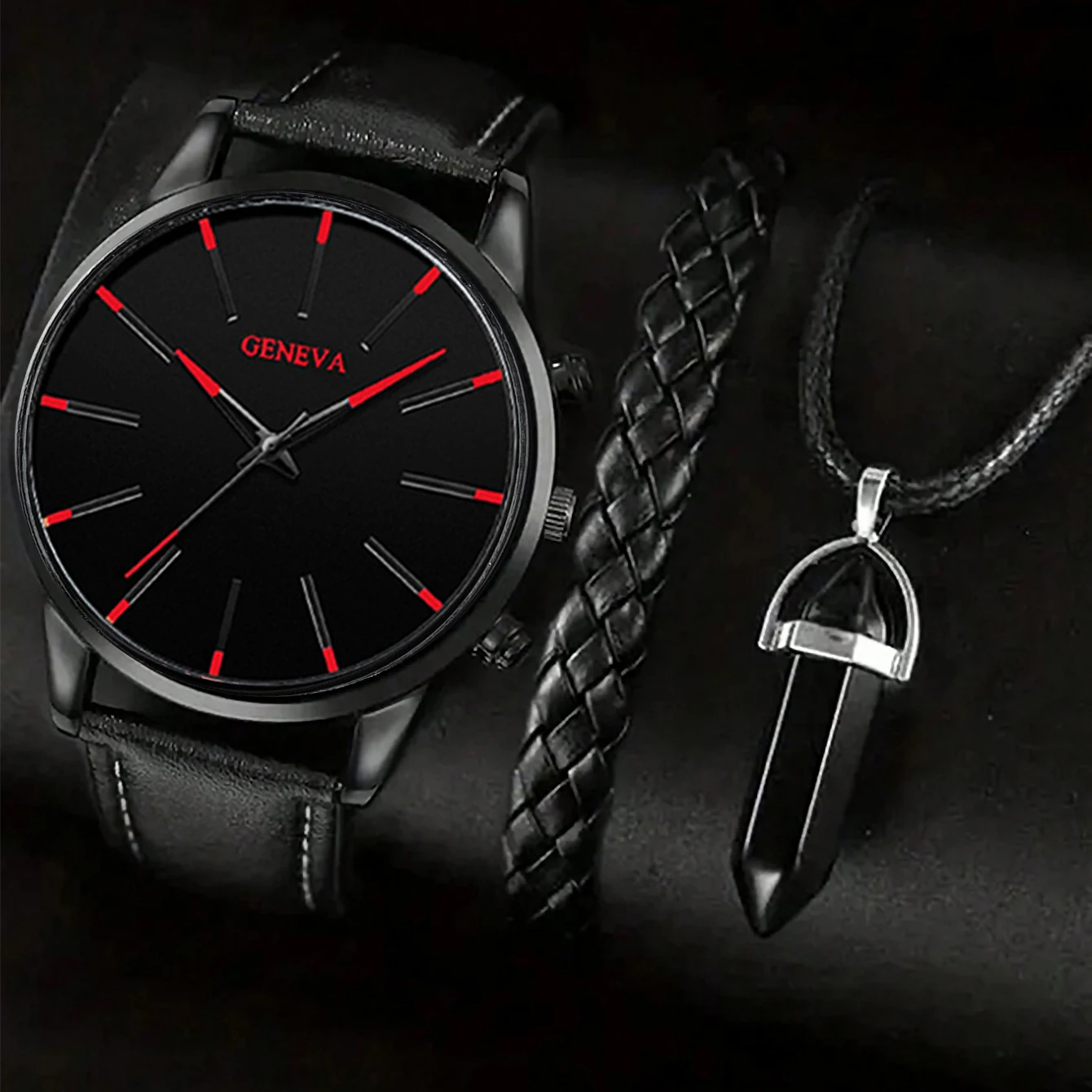 3-Piece Men's Business Leather Watch Set, Suitable for Casual Daily Wear, Versatile for Various Occasions Such as Holiday Parties, the Best Gift for Father