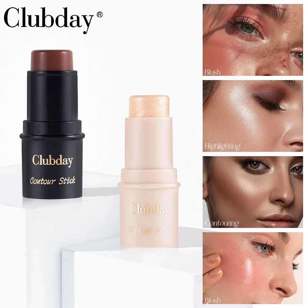 Clubday 4 ألوان وجه غير لامعة سهلة اللون جيلي أحمر الخدود تثبيت تسليط الضوء على عصا أحمر الخدود مقاومة للماء تدوم طويلاً #4