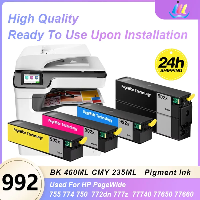 

992 992X Ink Cartridge Compatible for HP PageWide pro 750dw 777z MFP 772dn Color MFP 774dn DNS 779dn DNS 755dn- Office Supplies